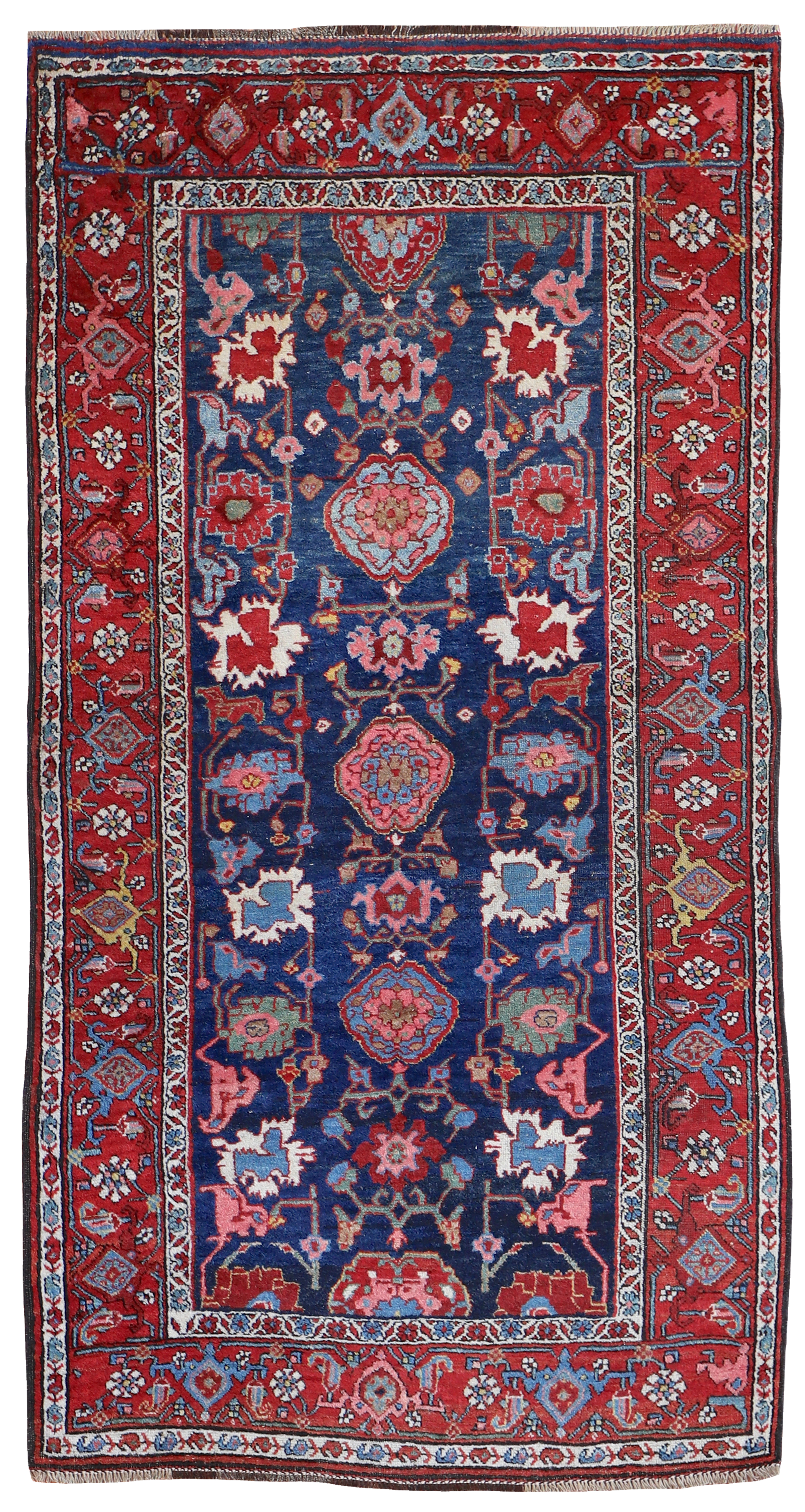 3' 4 x 3' 4 Red and White Bijar Floral Persian Rug (WOOL)